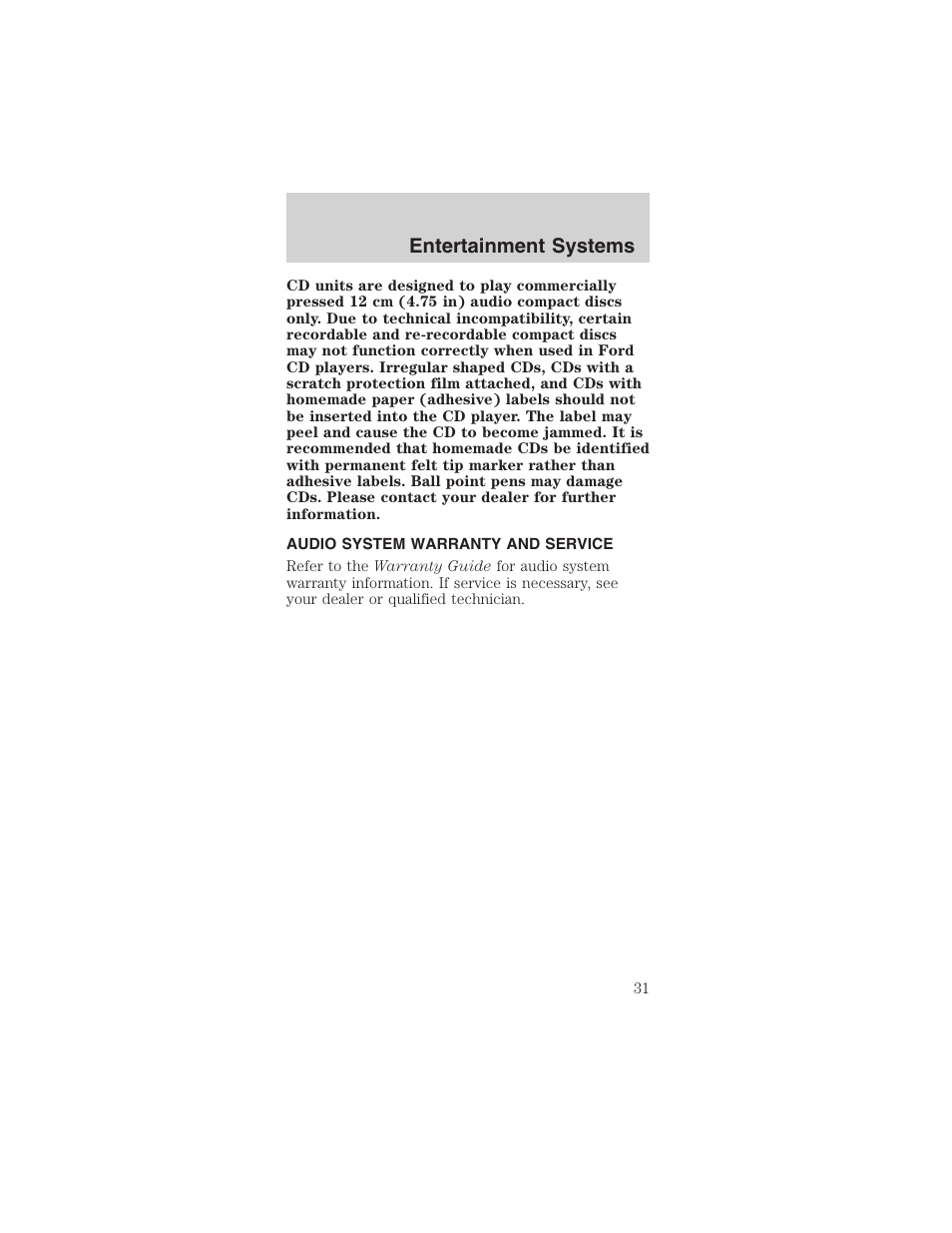 Entertainment systems | FORD 2003 Mustang v.4 User Manual | Page 31 / 216