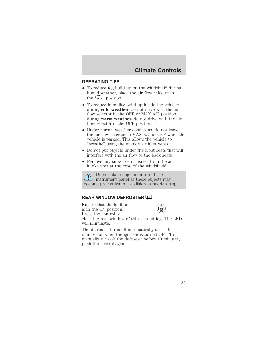 Climate controls | FORD 2003 Mustang v.4 User Manual | Page 33 / 216