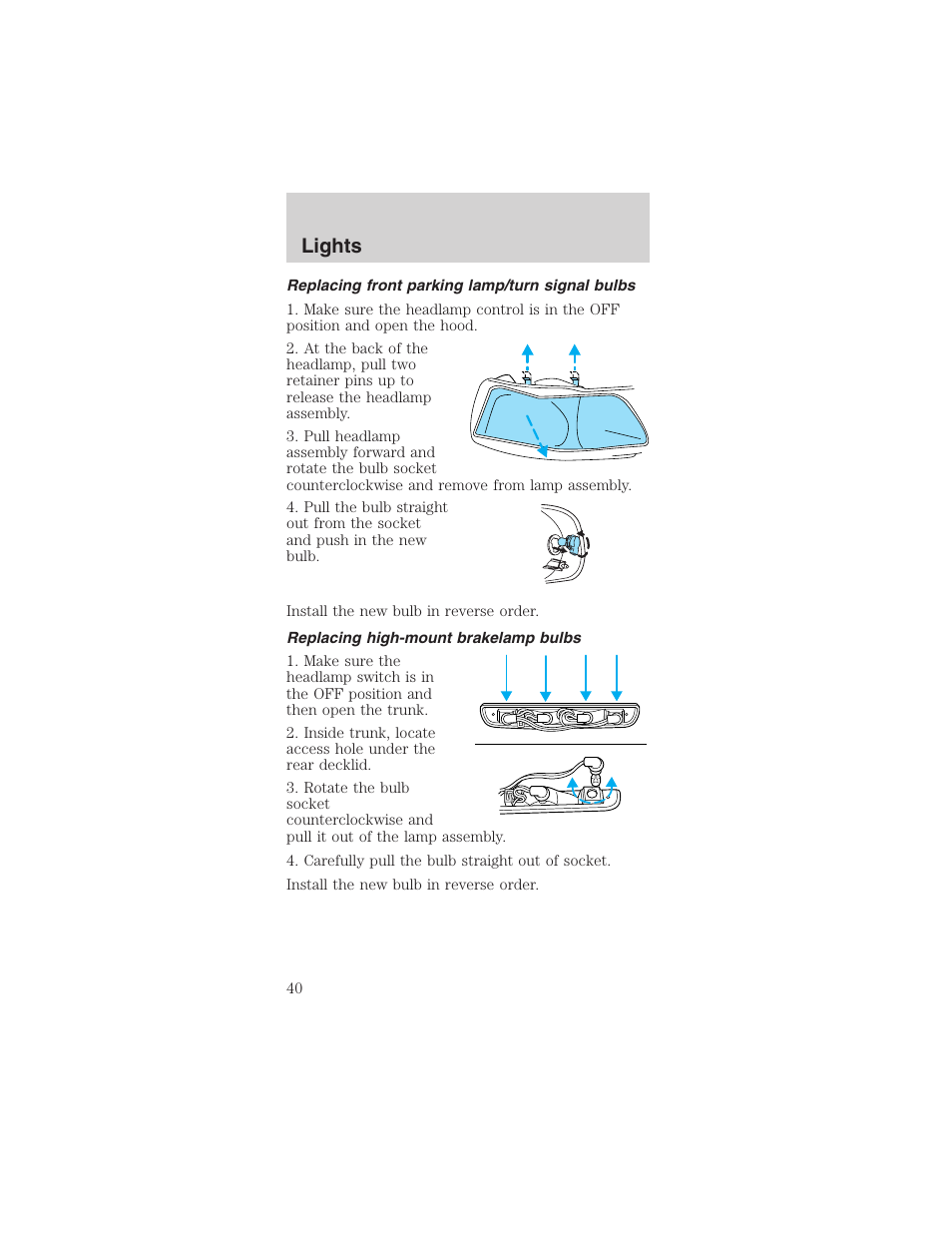 Lights | FORD 2003 Mustang v.4 User Manual | Page 40 / 216