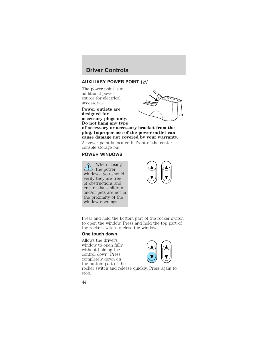 Driver controls | FORD 2003 Mustang v.4 User Manual | Page 44 / 216