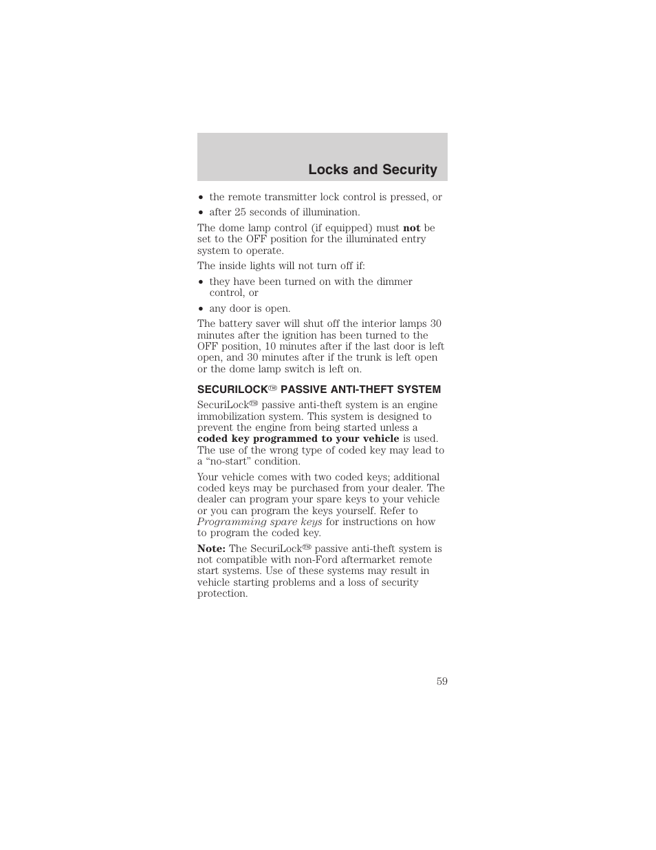 Locks and security | FORD 2003 Mustang v.4 User Manual | Page 59 / 216