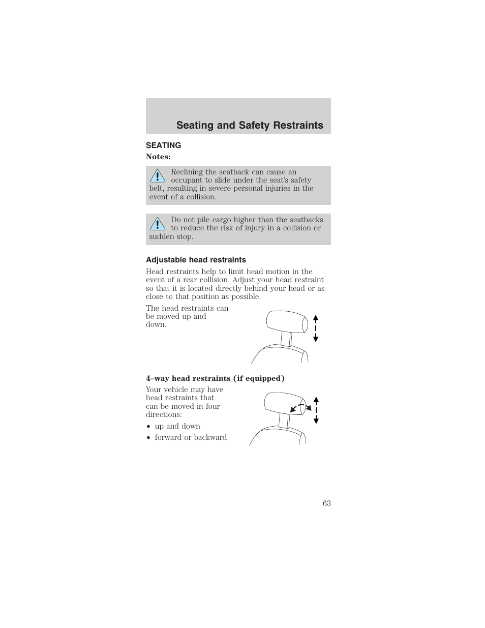 Seating and safety restraints | FORD 2003 Mustang v.4 User Manual | Page 63 / 216