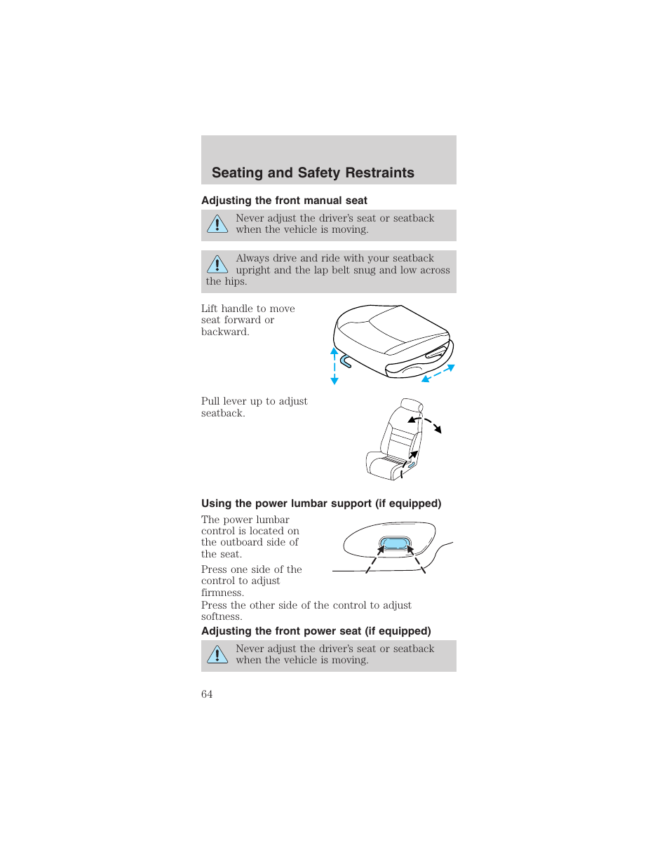 Seating and safety restraints | FORD 2003 Mustang v.4 User Manual | Page 64 / 216