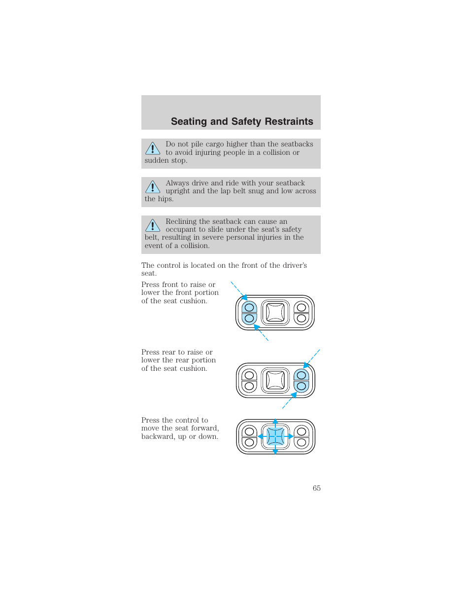 Seating and safety restraints | FORD 2003 Mustang v.4 User Manual | Page 65 / 216