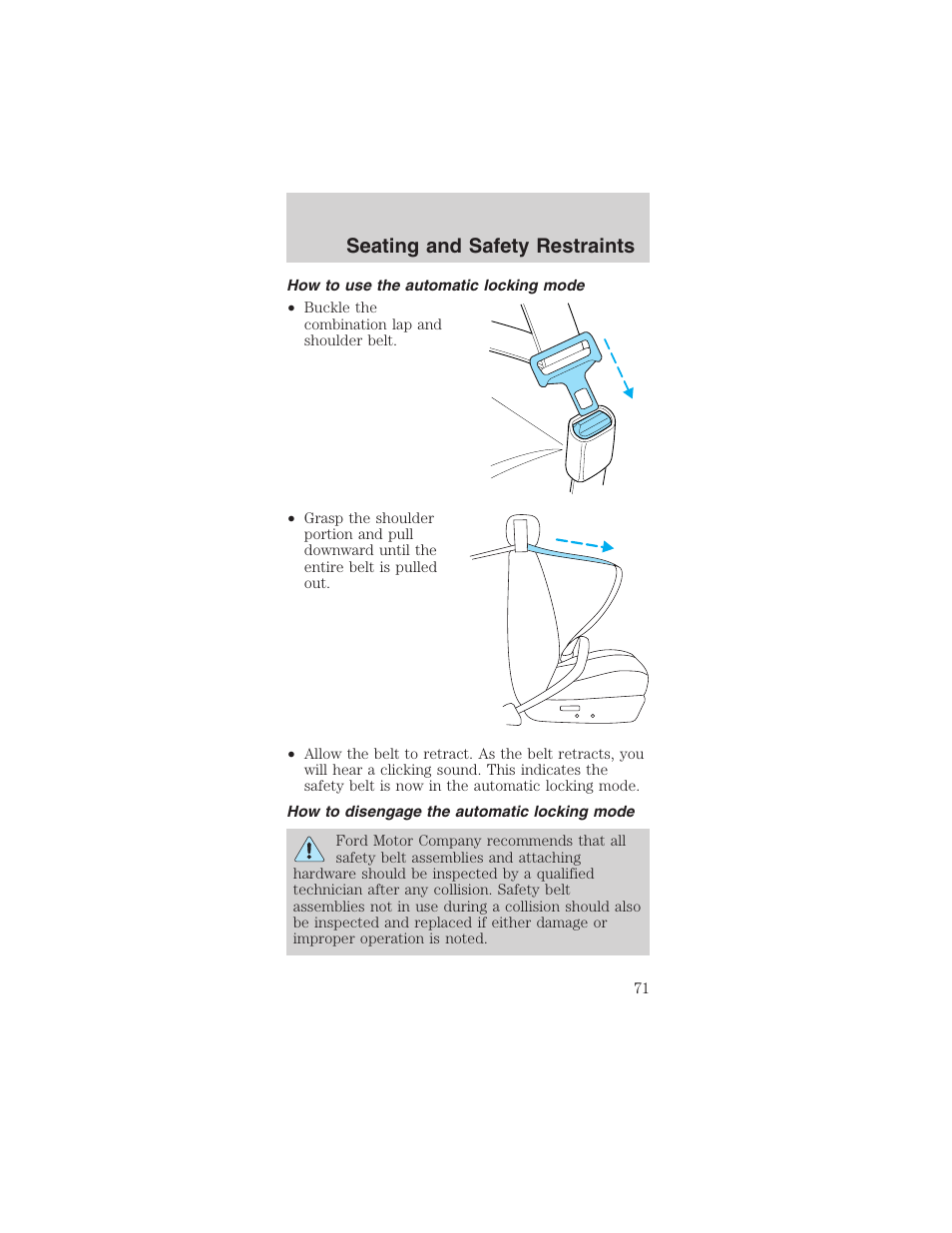 Seating and safety restraints | FORD 2003 Mustang v.4 User Manual | Page 71 / 216