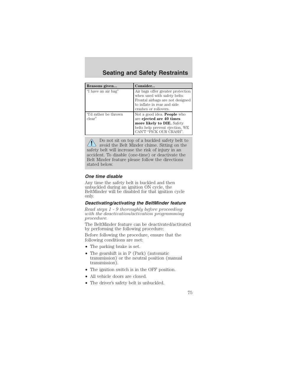 Seating and safety restraints | FORD 2003 Mustang v.4 User Manual | Page 75 / 216