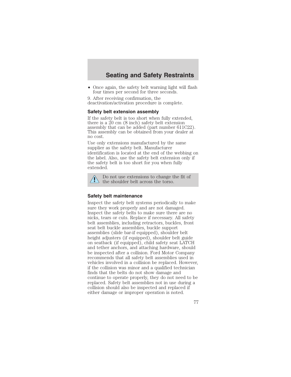 Seating and safety restraints | FORD 2003 Mustang v.4 User Manual | Page 77 / 216