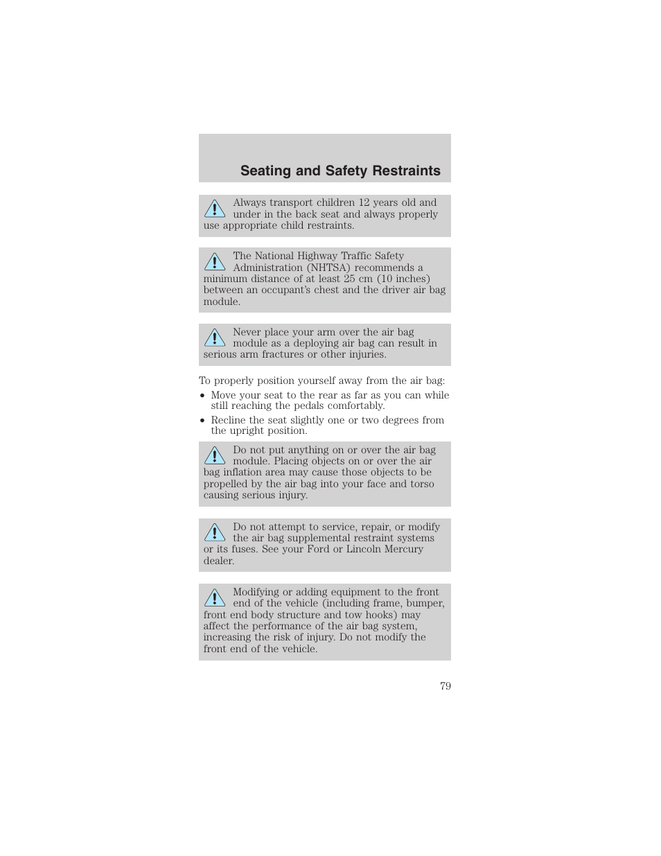 Seating and safety restraints | FORD 2003 Mustang v.4 User Manual | Page 79 / 216