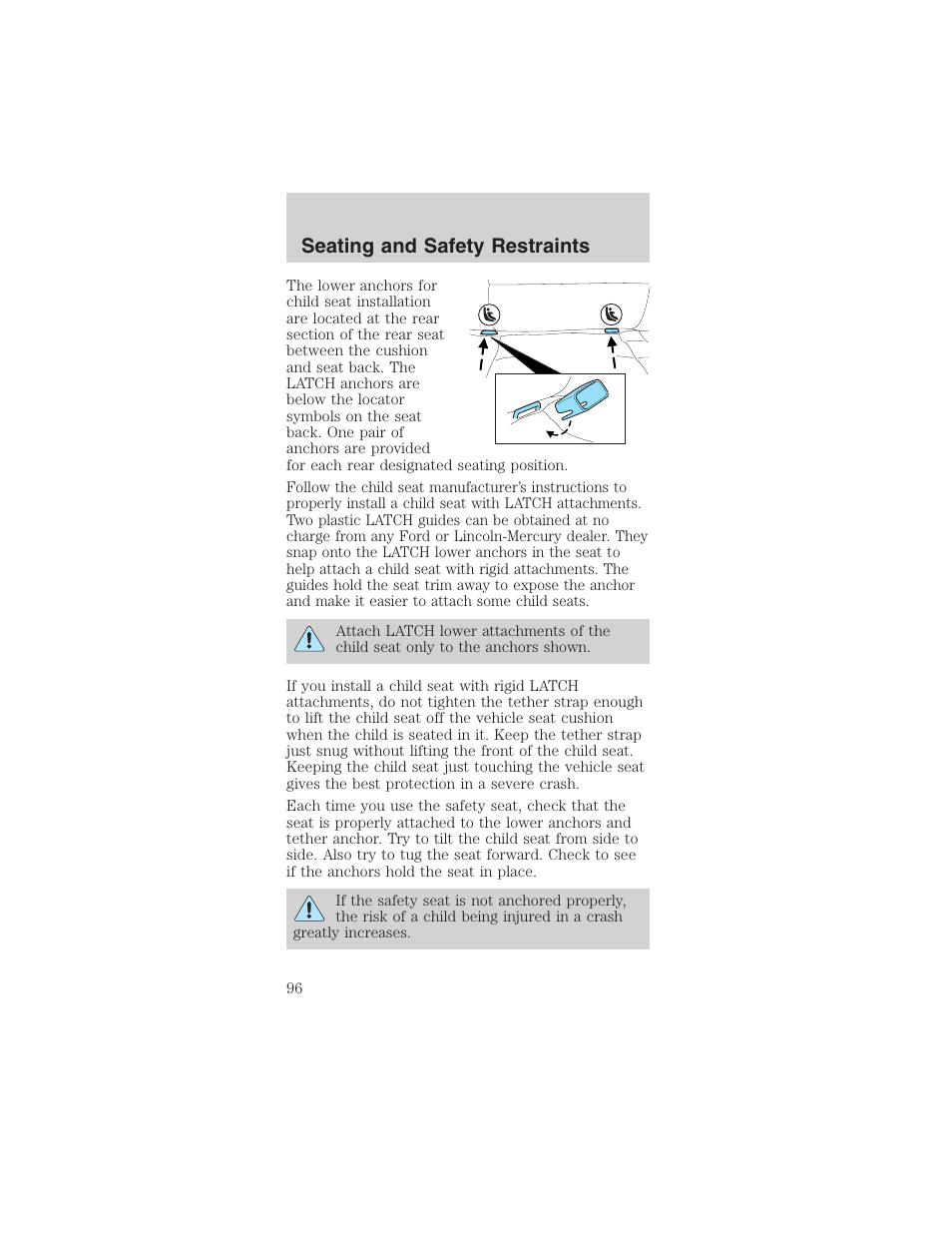 Seating and safety restraints | FORD 2003 Mustang v.4 User Manual | Page 96 / 216