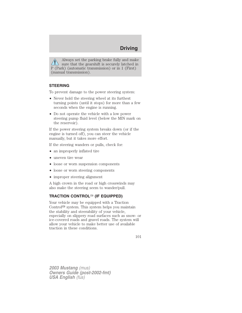 Driving | FORD 2003 Mustang v.5 User Manual | Page 101 / 216
