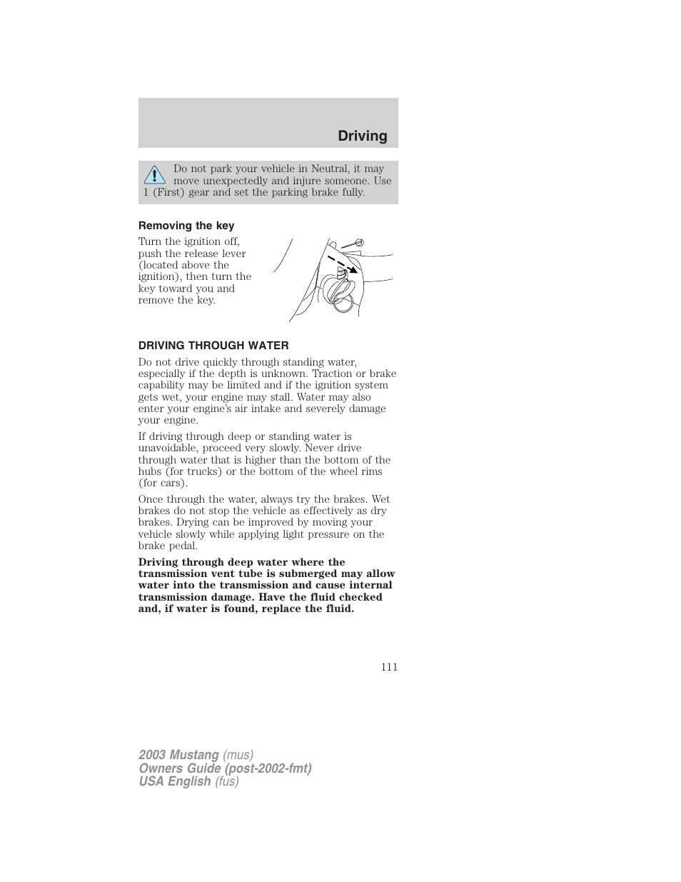 Driving | FORD 2003 Mustang v.5 User Manual | Page 111 / 216