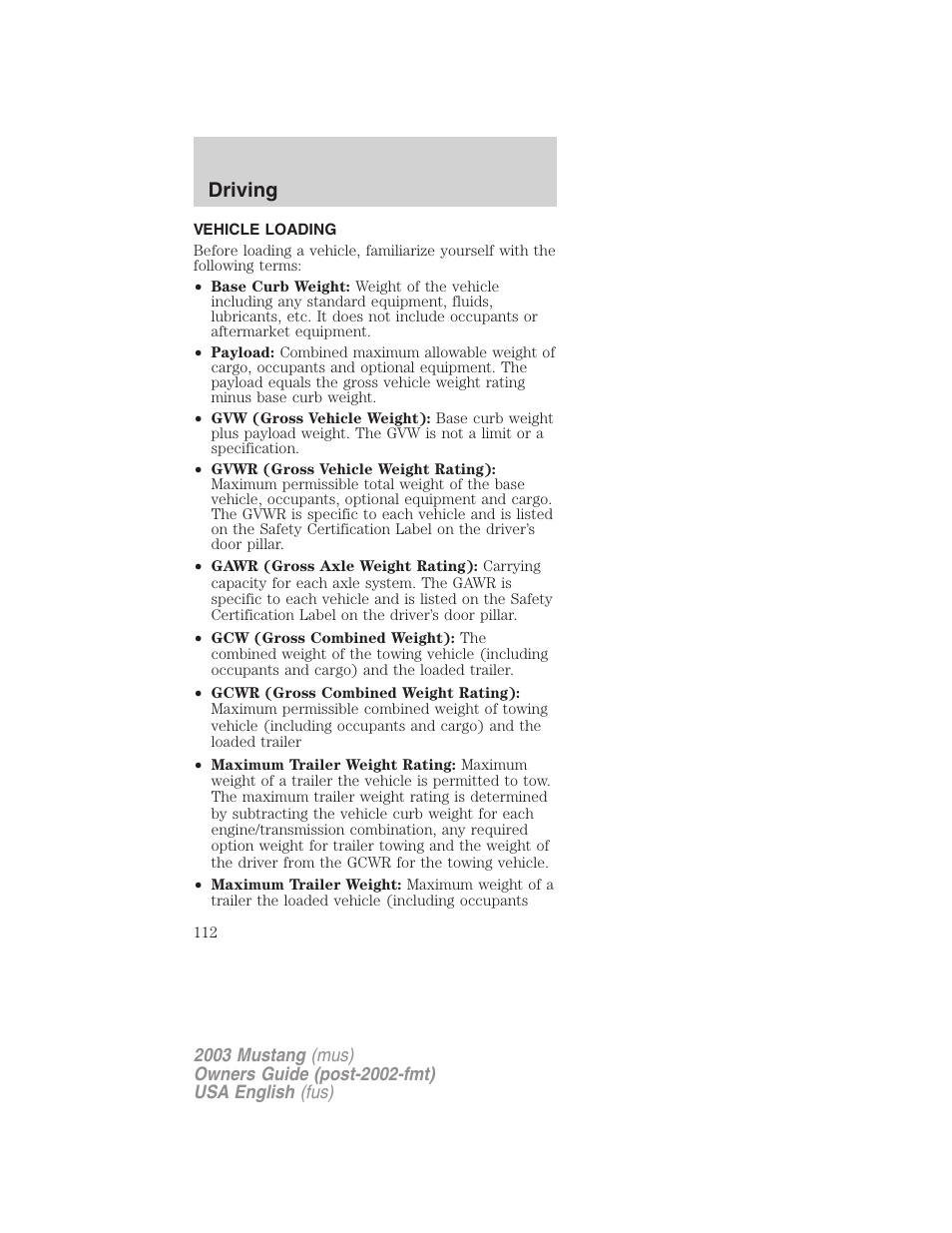 Driving | FORD 2003 Mustang v.5 User Manual | Page 112 / 216