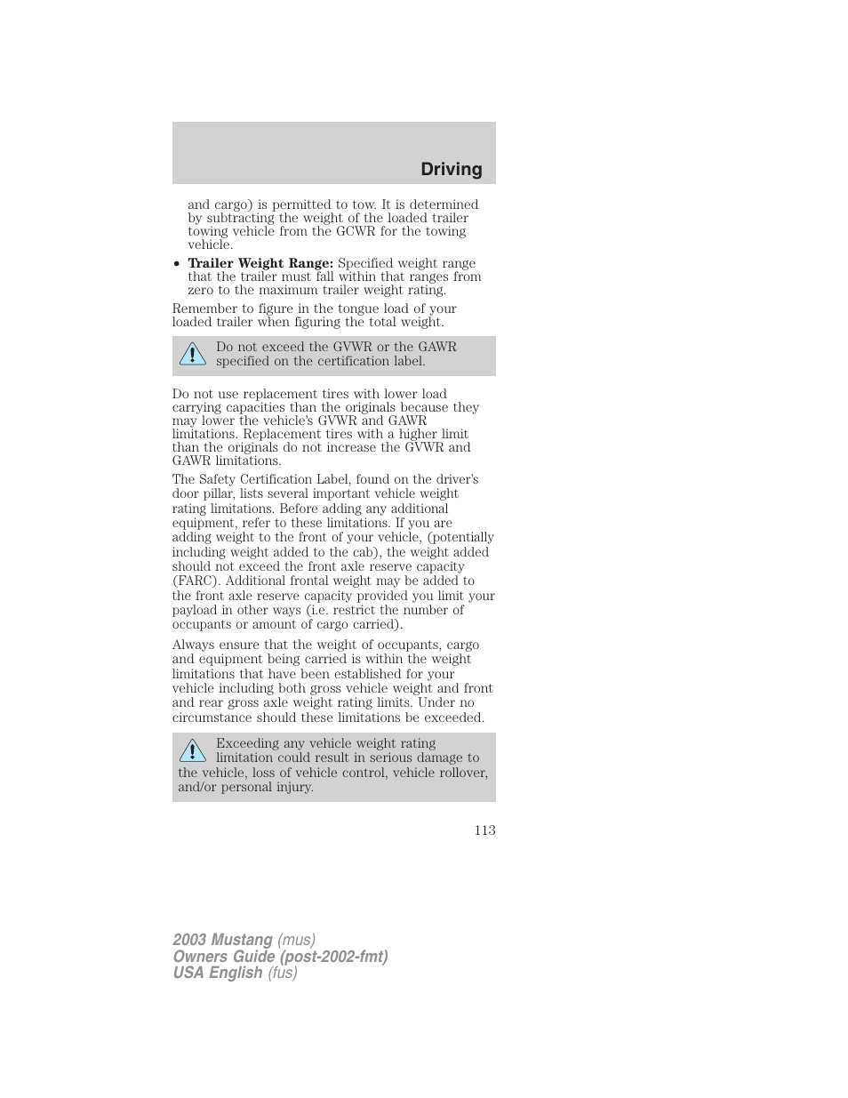 Driving | FORD 2003 Mustang v.5 User Manual | Page 113 / 216