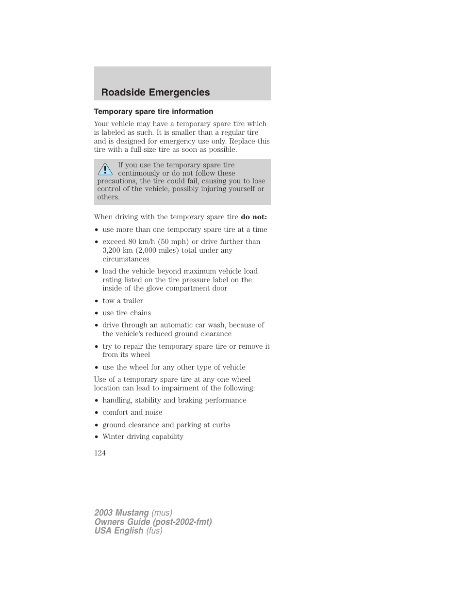 Roadside emergencies | FORD 2003 Mustang v.5 User Manual | Page 124 / 216
