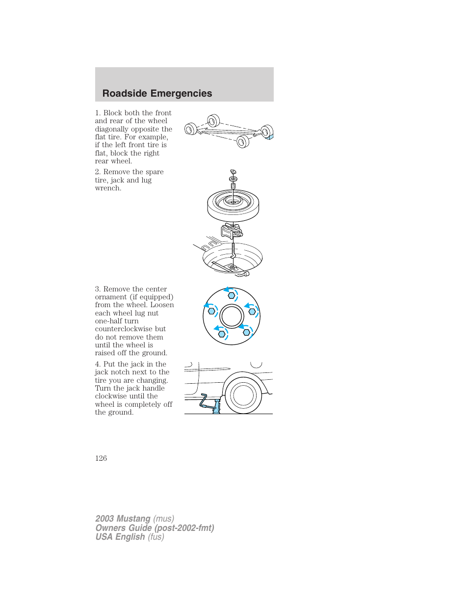 Roadside emergencies | FORD 2003 Mustang v.5 User Manual | Page 126 / 216