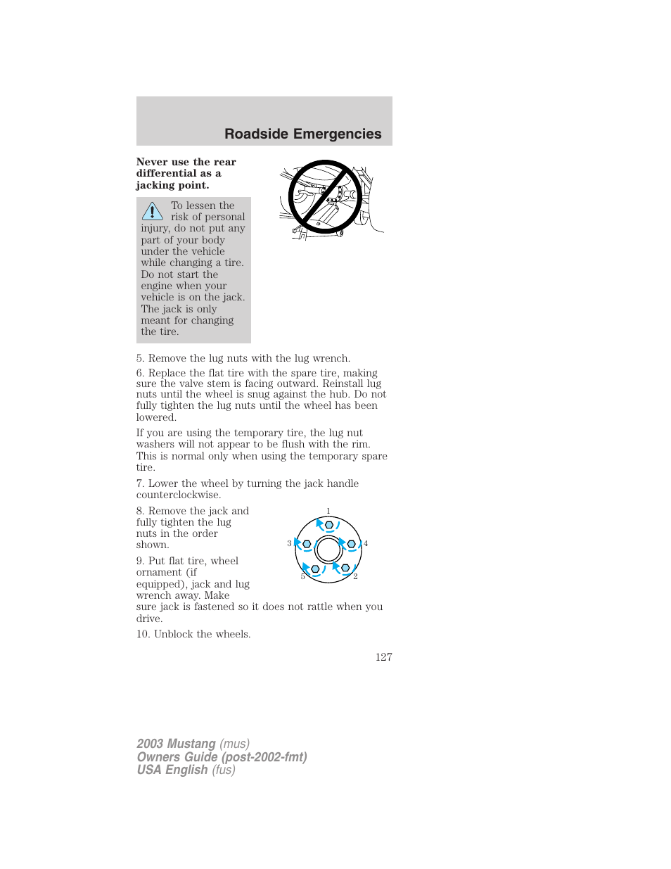 Roadside emergencies | FORD 2003 Mustang v.5 User Manual | Page 127 / 216
