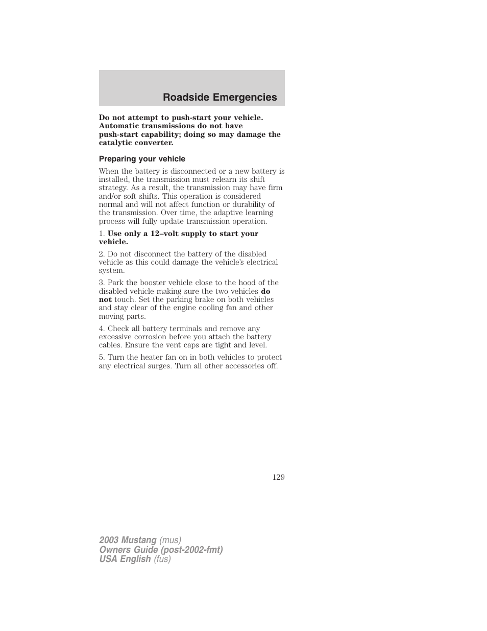 Roadside emergencies | FORD 2003 Mustang v.5 User Manual | Page 129 / 216