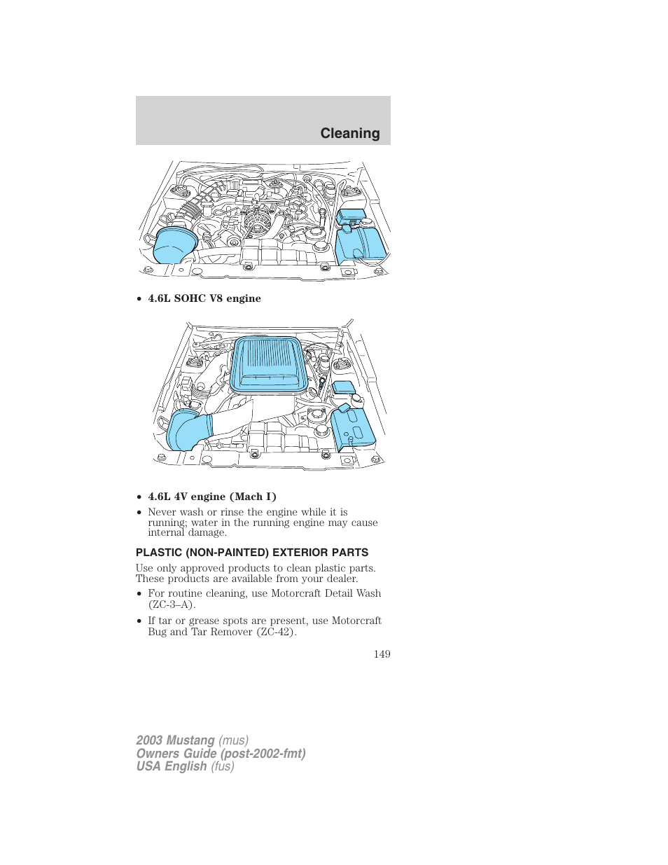 Cleaning | FORD 2003 Mustang v.5 User Manual | Page 149 / 216