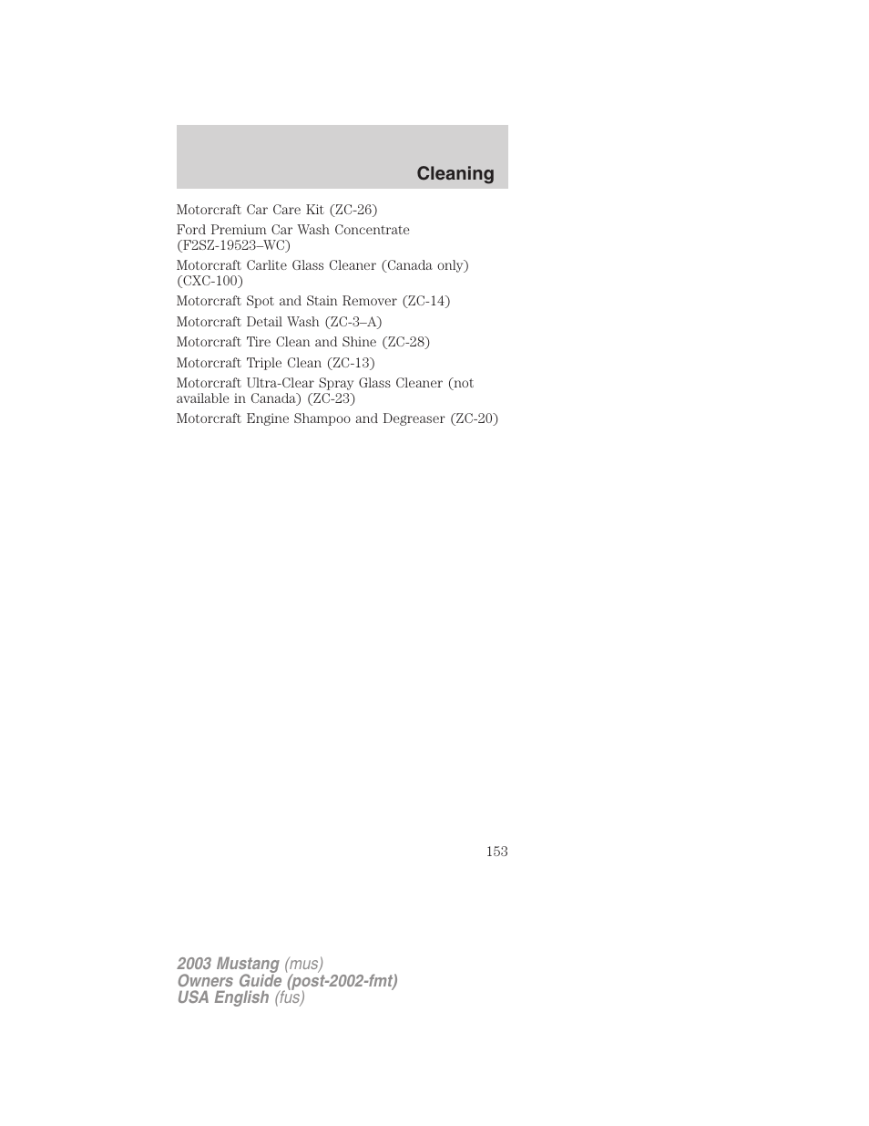 Cleaning | FORD 2003 Mustang v.5 User Manual | Page 153 / 216