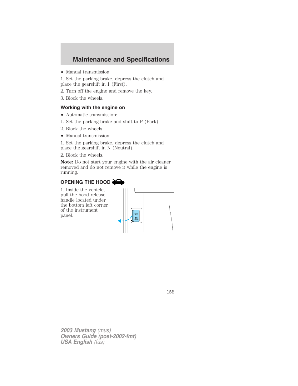 Maintenance and specifications | FORD 2003 Mustang v.5 User Manual | Page 155 / 216
