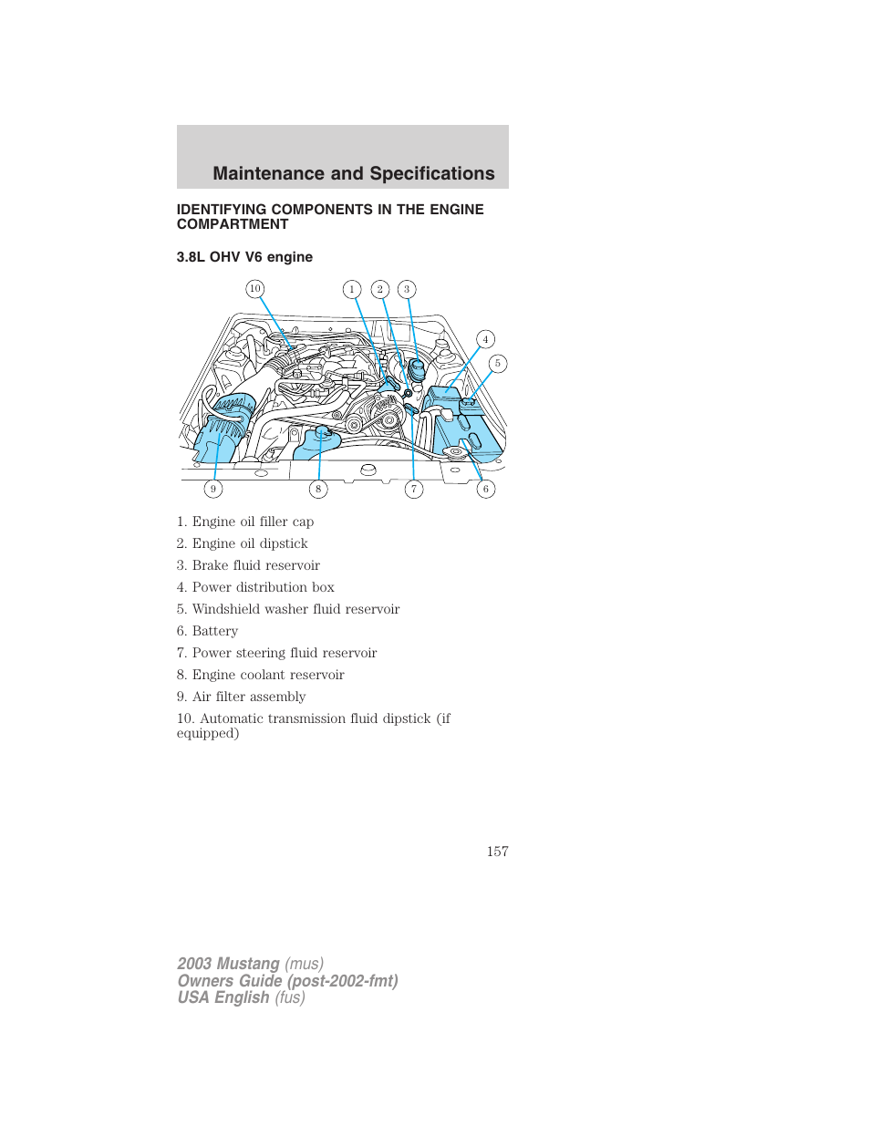 Maintenance and specifications | FORD 2003 Mustang v.5 User Manual | Page 157 / 216