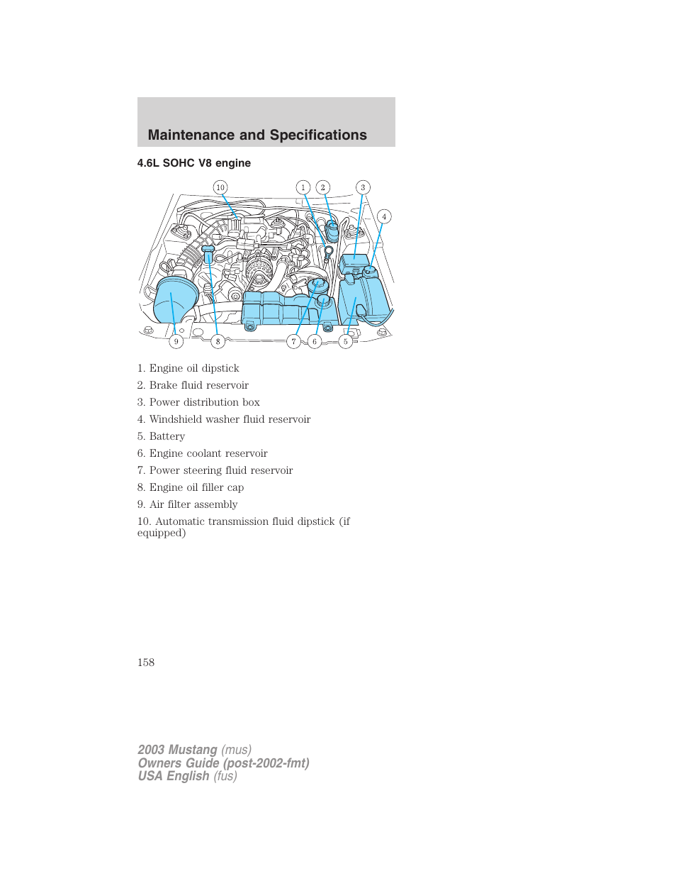 Maintenance and specifications | FORD 2003 Mustang v.5 User Manual | Page 158 / 216