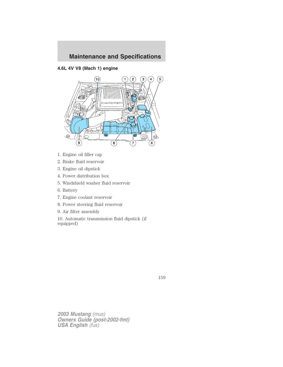 Maintenance and specifications | FORD 2003 Mustang v.5 User Manual | Page 159 / 216
