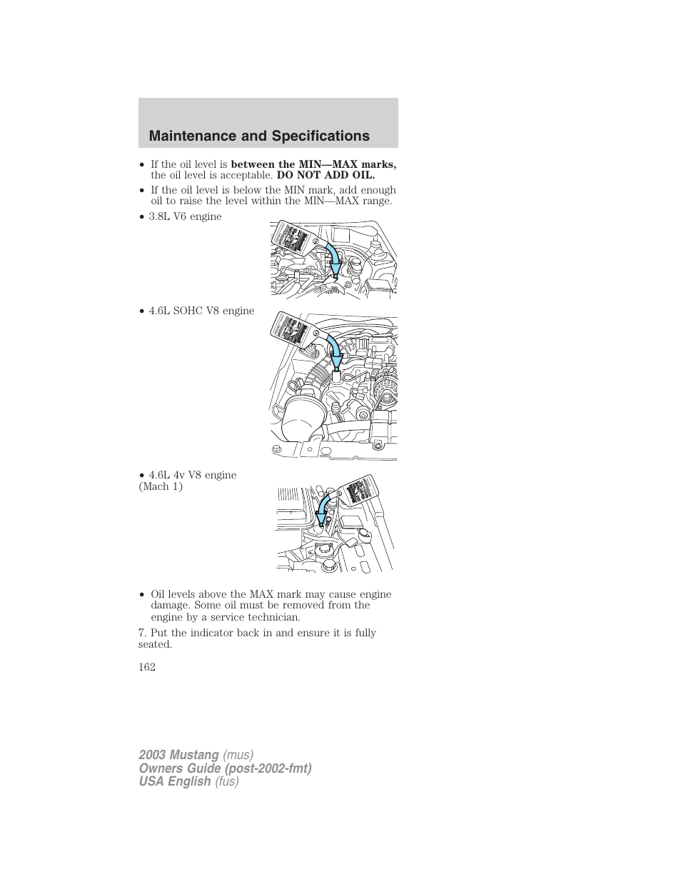 Maintenance and specifications | FORD 2003 Mustang v.5 User Manual | Page 162 / 216