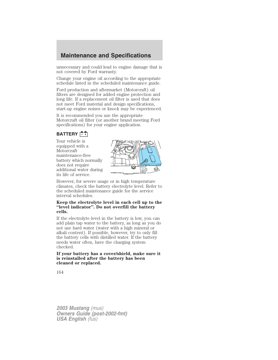 Maintenance and specifications | FORD 2003 Mustang v.5 User Manual | Page 164 / 216