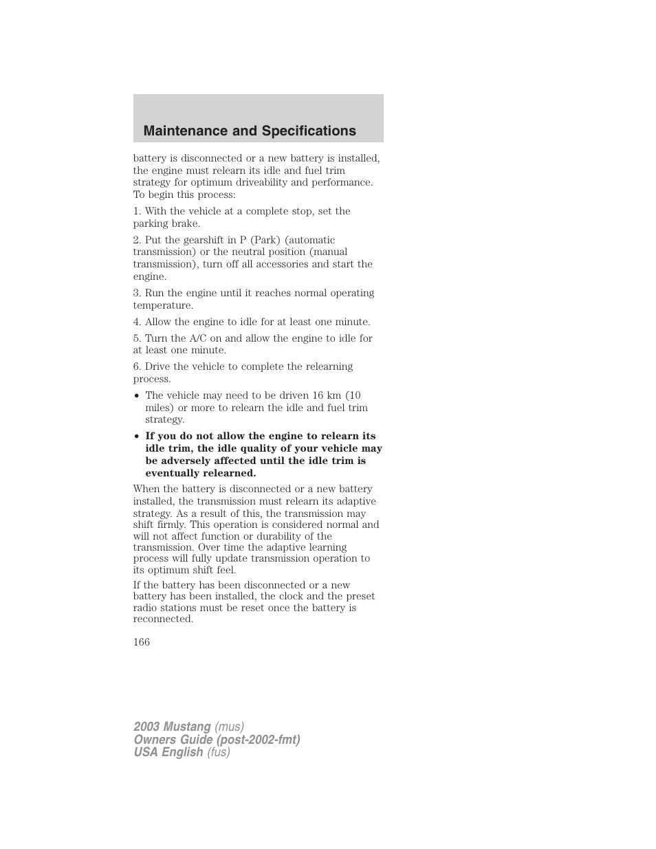 Maintenance and specifications | FORD 2003 Mustang v.5 User Manual | Page 166 / 216
