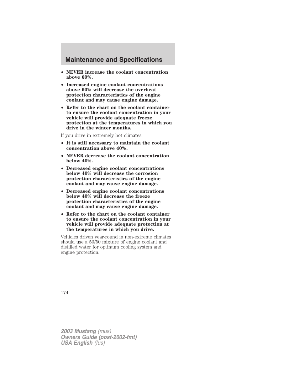 Maintenance and specifications | FORD 2003 Mustang v.5 User Manual | Page 174 / 216