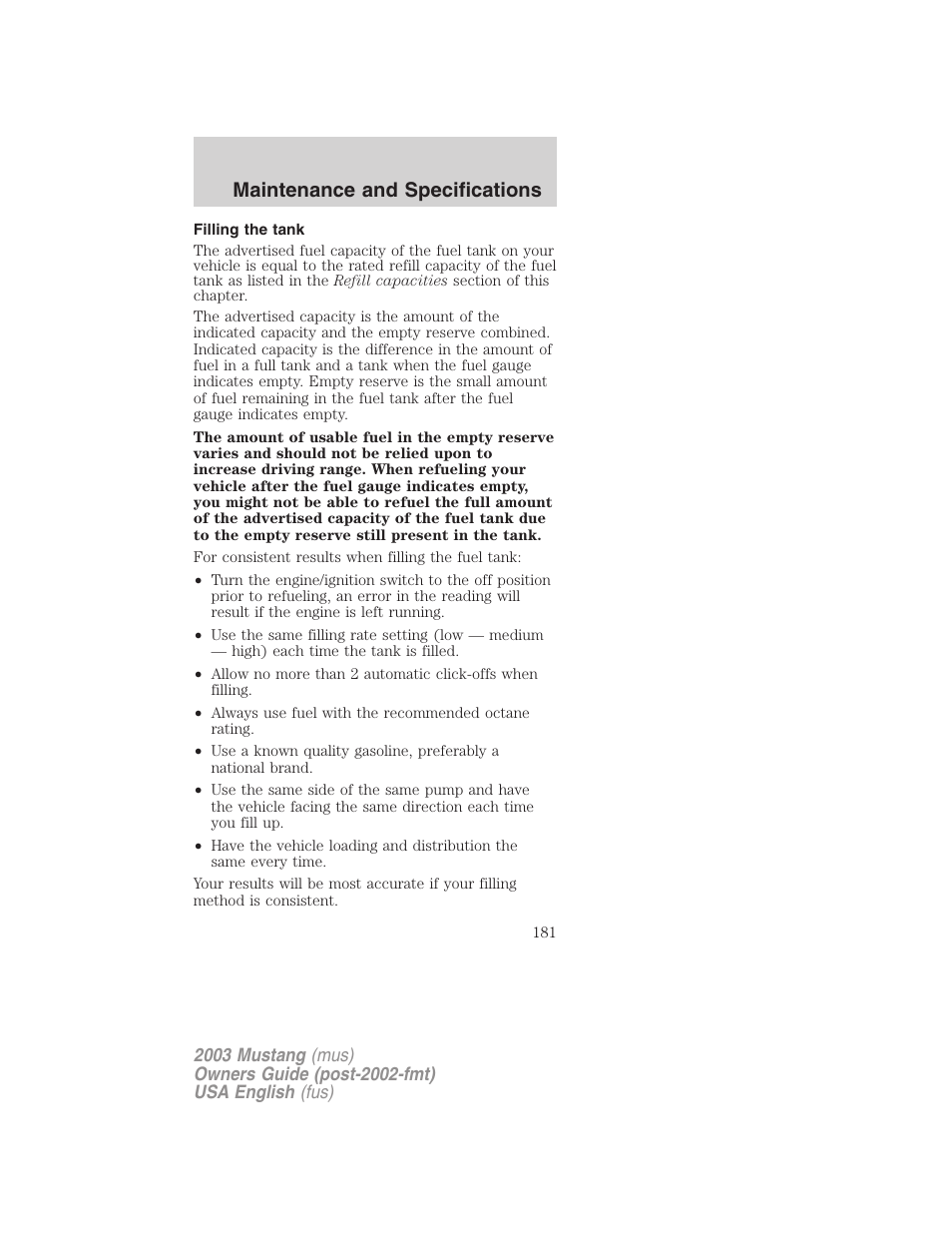 Maintenance and specifications | FORD 2003 Mustang v.5 User Manual | Page 181 / 216