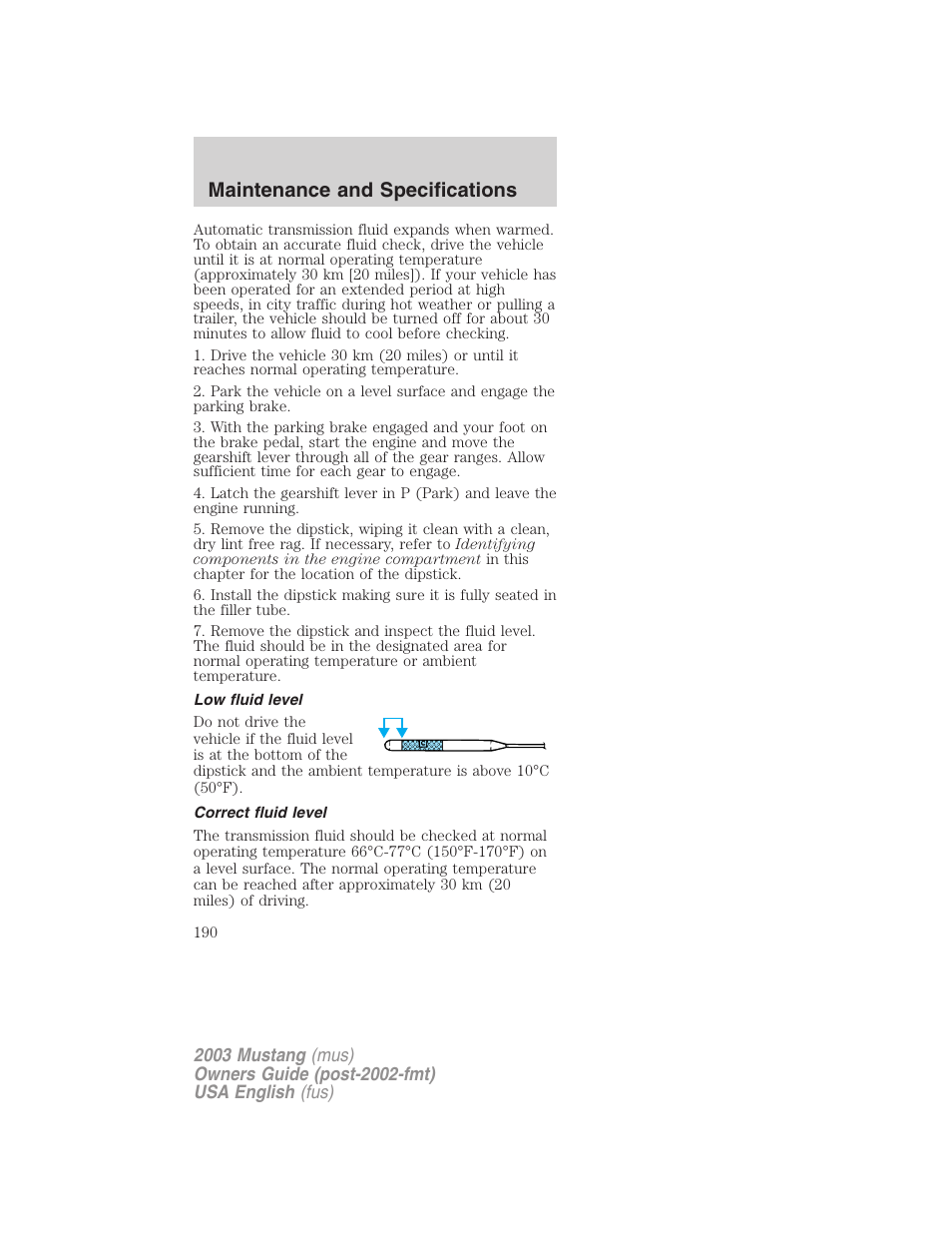 Maintenance and specifications | FORD 2003 Mustang v.5 User Manual | Page 190 / 216
