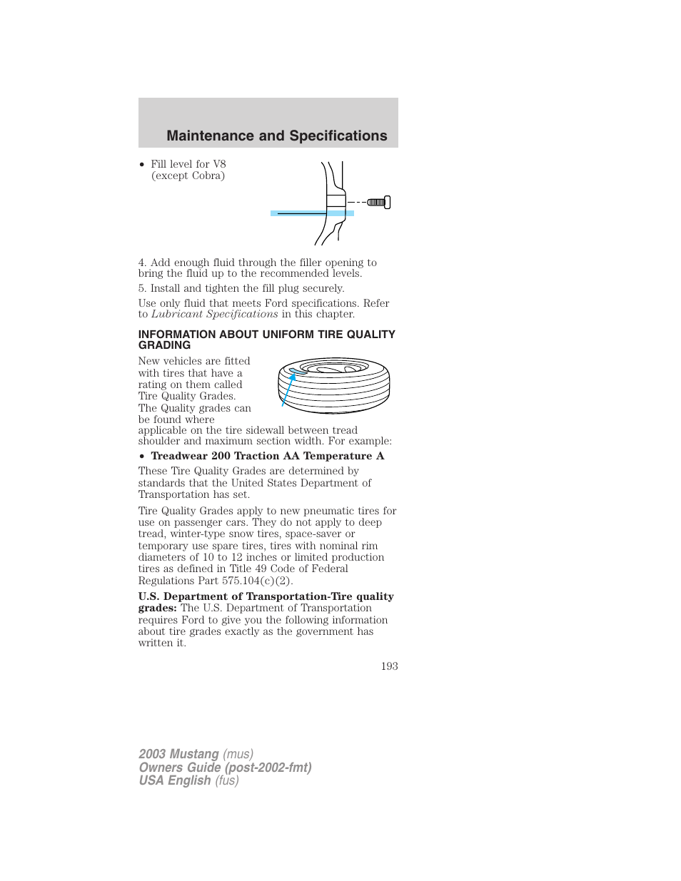 Maintenance and specifications | FORD 2003 Mustang v.5 User Manual | Page 193 / 216