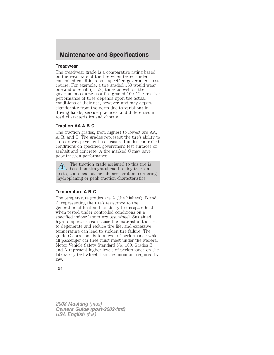 Maintenance and specifications | FORD 2003 Mustang v.5 User Manual | Page 194 / 216