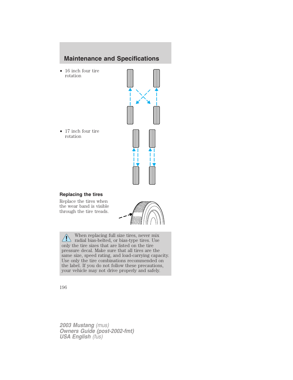 Maintenance and specifications | FORD 2003 Mustang v.5 User Manual | Page 196 / 216