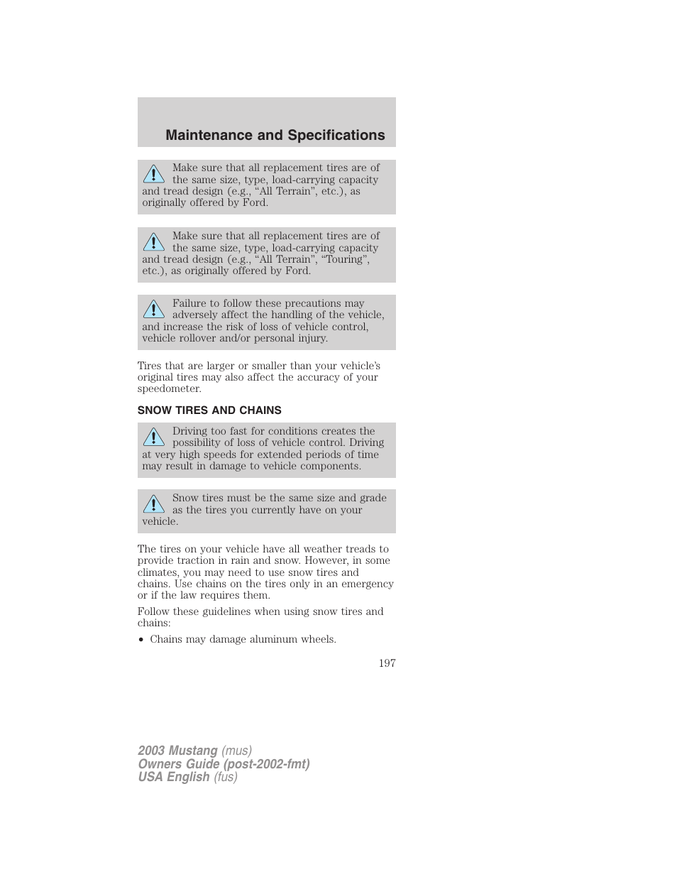 Maintenance and specifications | FORD 2003 Mustang v.5 User Manual | Page 197 / 216