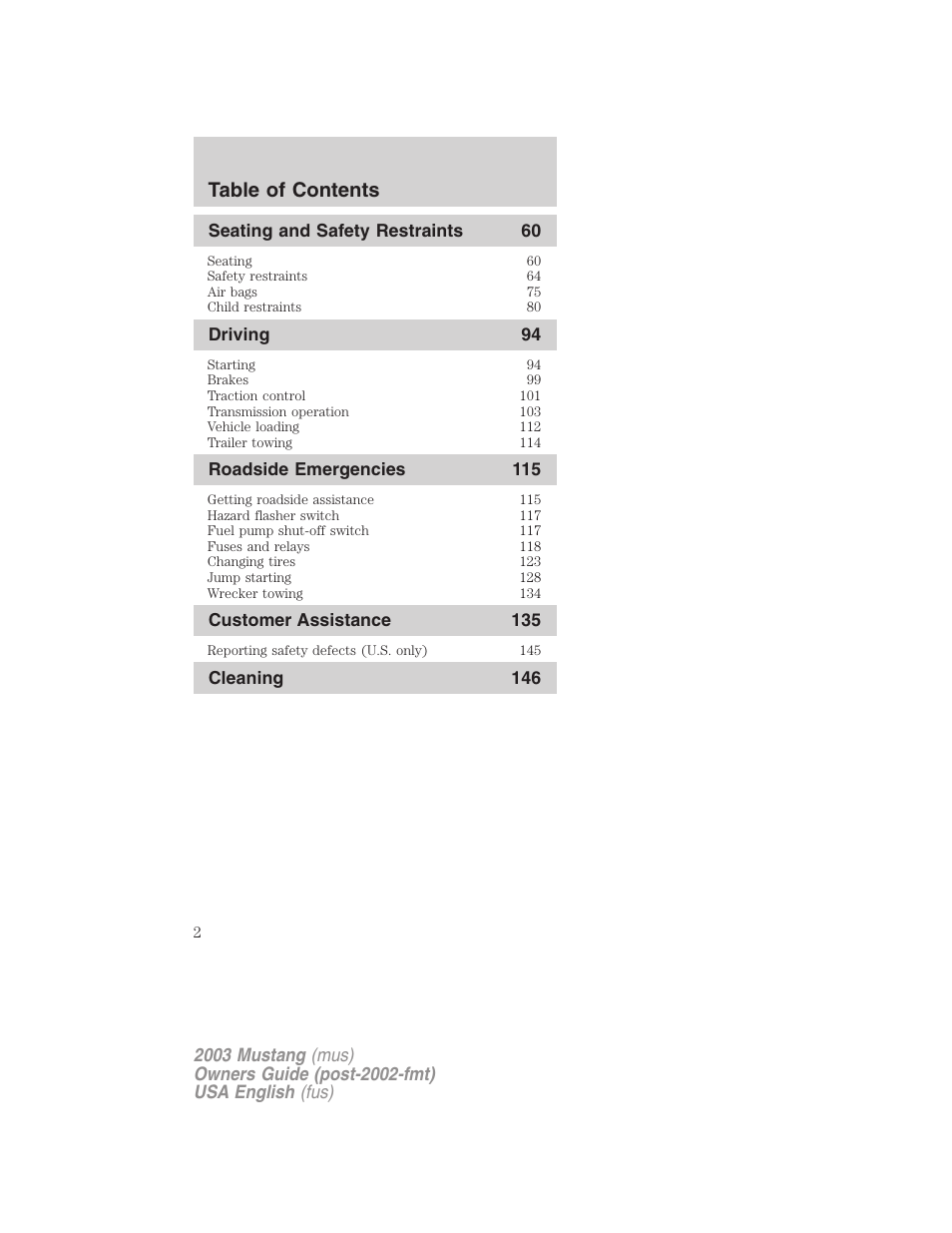 FORD 2003 Mustang v.5 User Manual | Page 2 / 216