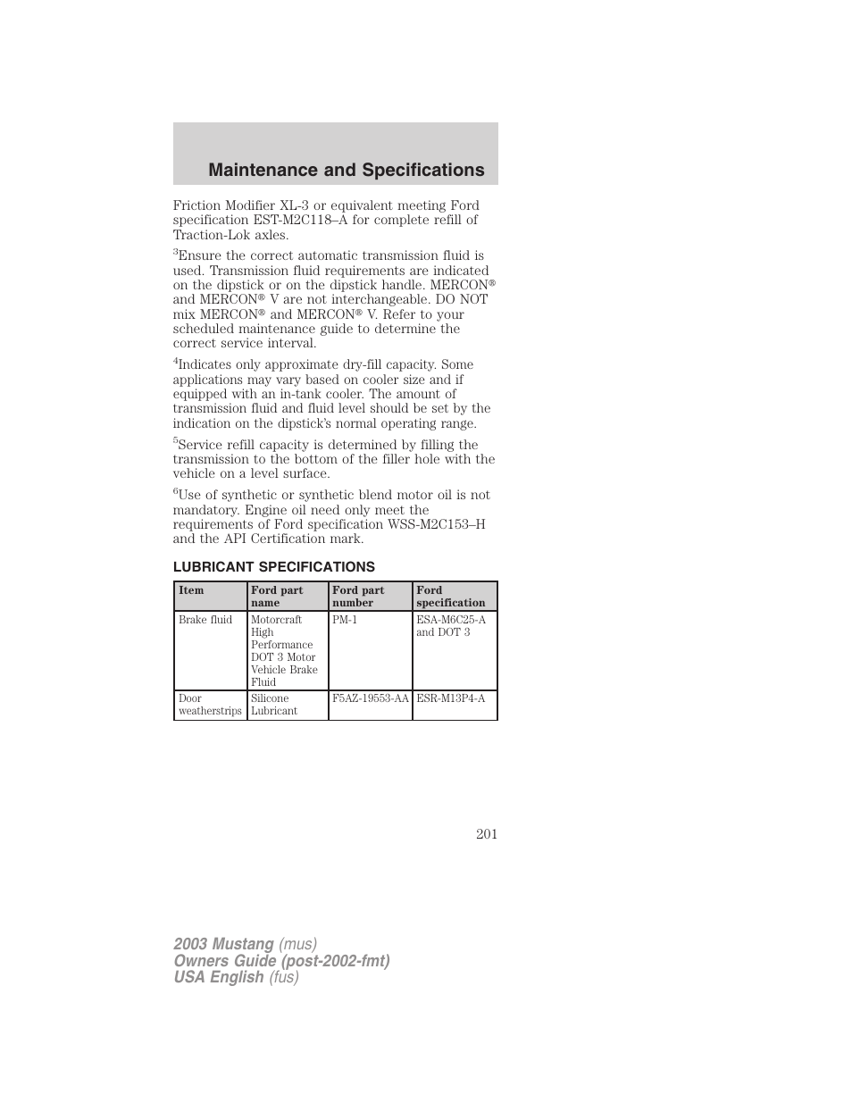 Maintenance and specifications | FORD 2003 Mustang v.5 User Manual | Page 201 / 216