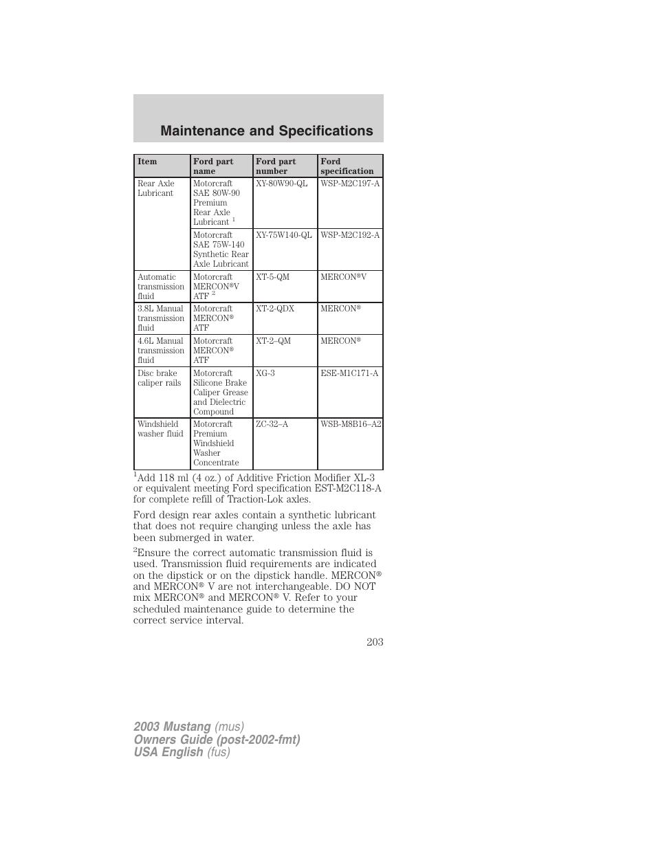 Maintenance and specifications | FORD 2003 Mustang v.5 User Manual | Page 203 / 216