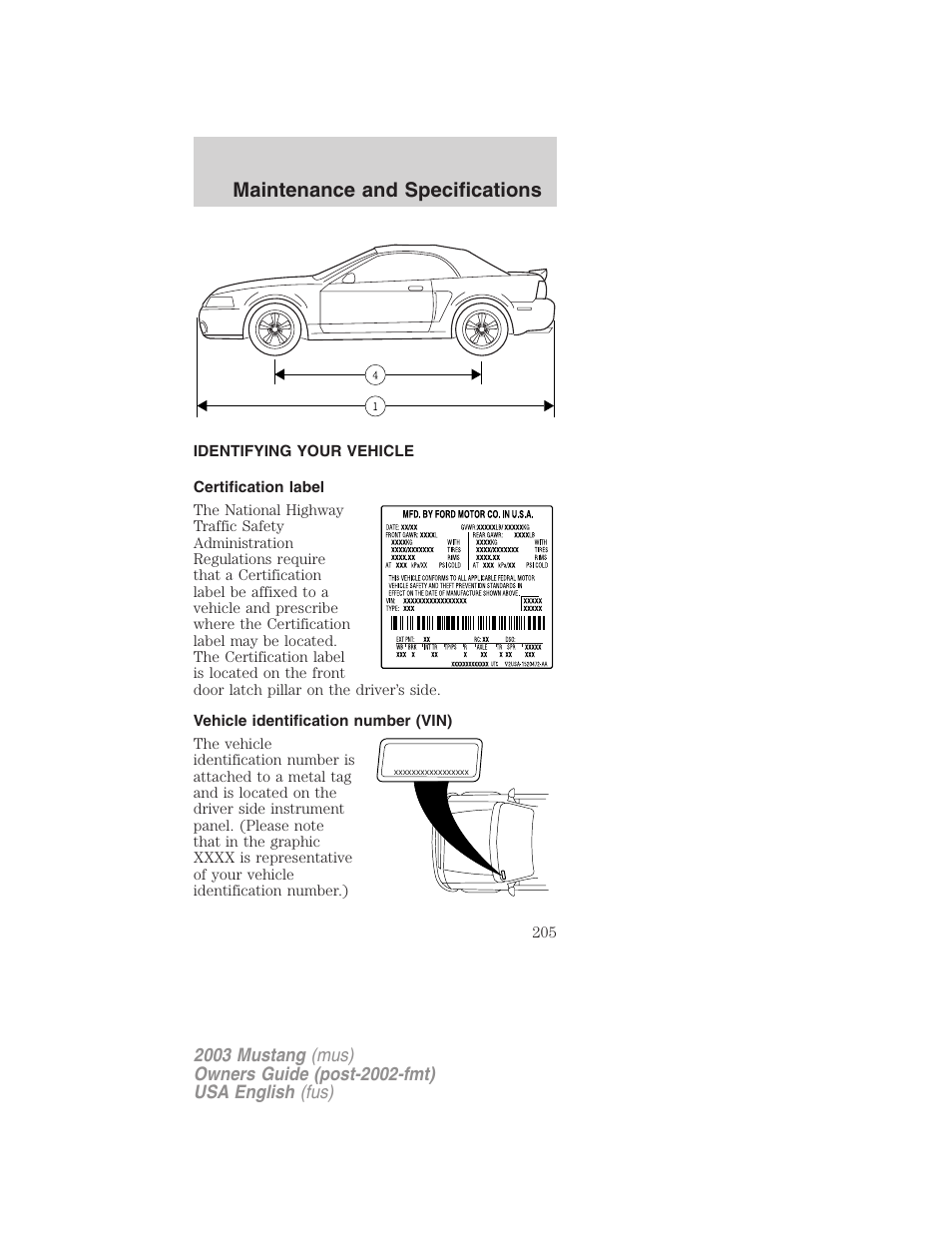 Maintenance and specifications | FORD 2003 Mustang v.5 User Manual | Page 205 / 216