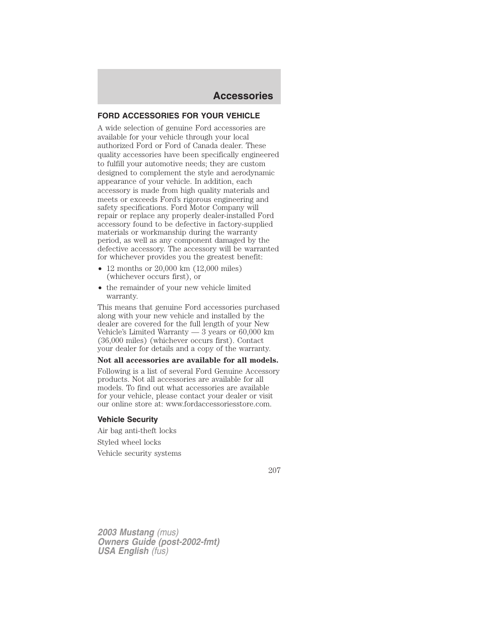 Accessories | FORD 2003 Mustang v.5 User Manual | Page 207 / 216