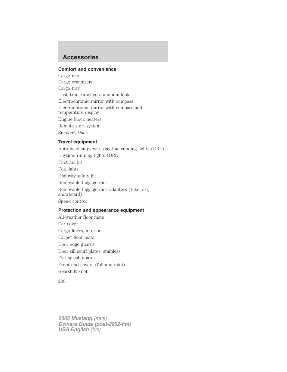 Accessories | FORD 2003 Mustang v.5 User Manual | Page 208 / 216