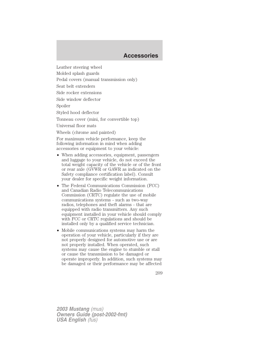Accessories | FORD 2003 Mustang v.5 User Manual | Page 209 / 216