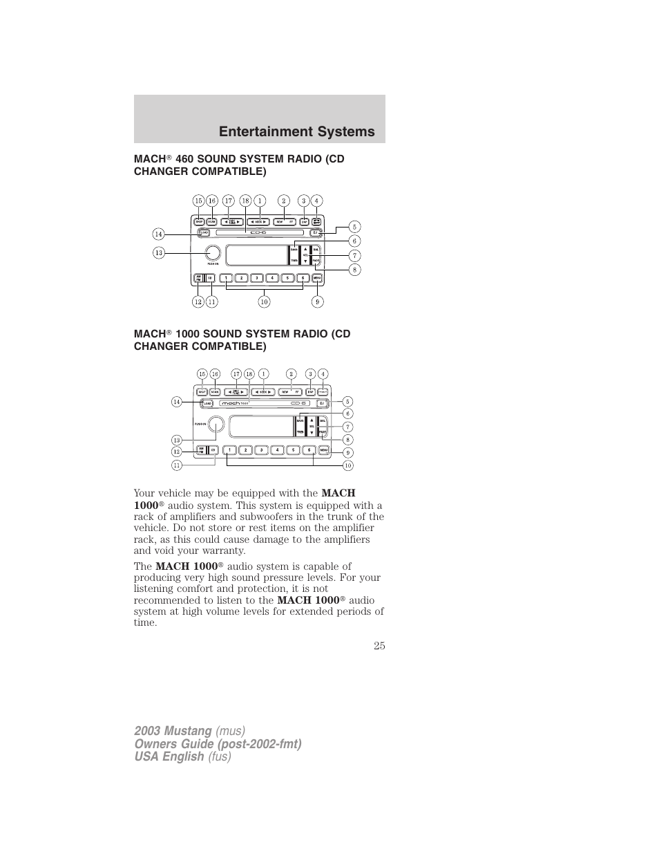 Entertainment systems | FORD 2003 Mustang v.5 User Manual | Page 25 / 216