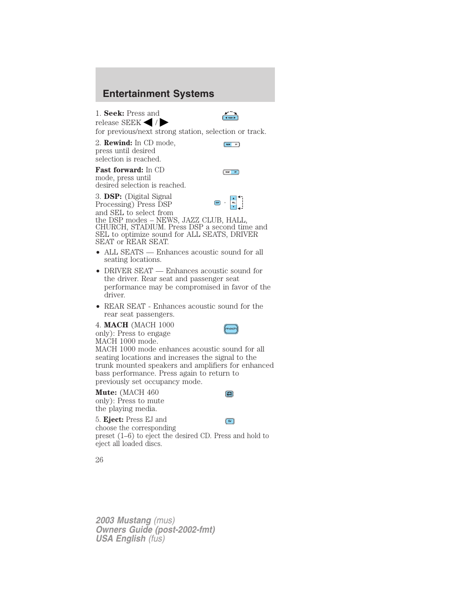 Entertainment systems | FORD 2003 Mustang v.5 User Manual | Page 26 / 216