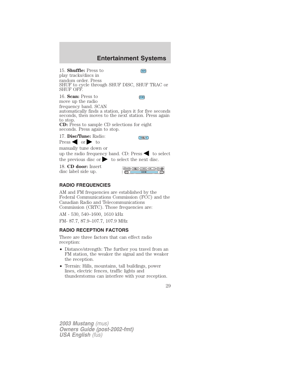 Entertainment systems | FORD 2003 Mustang v.5 User Manual | Page 29 / 216