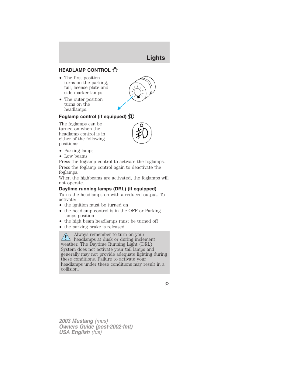 Lights | FORD 2003 Mustang v.5 User Manual | Page 33 / 216