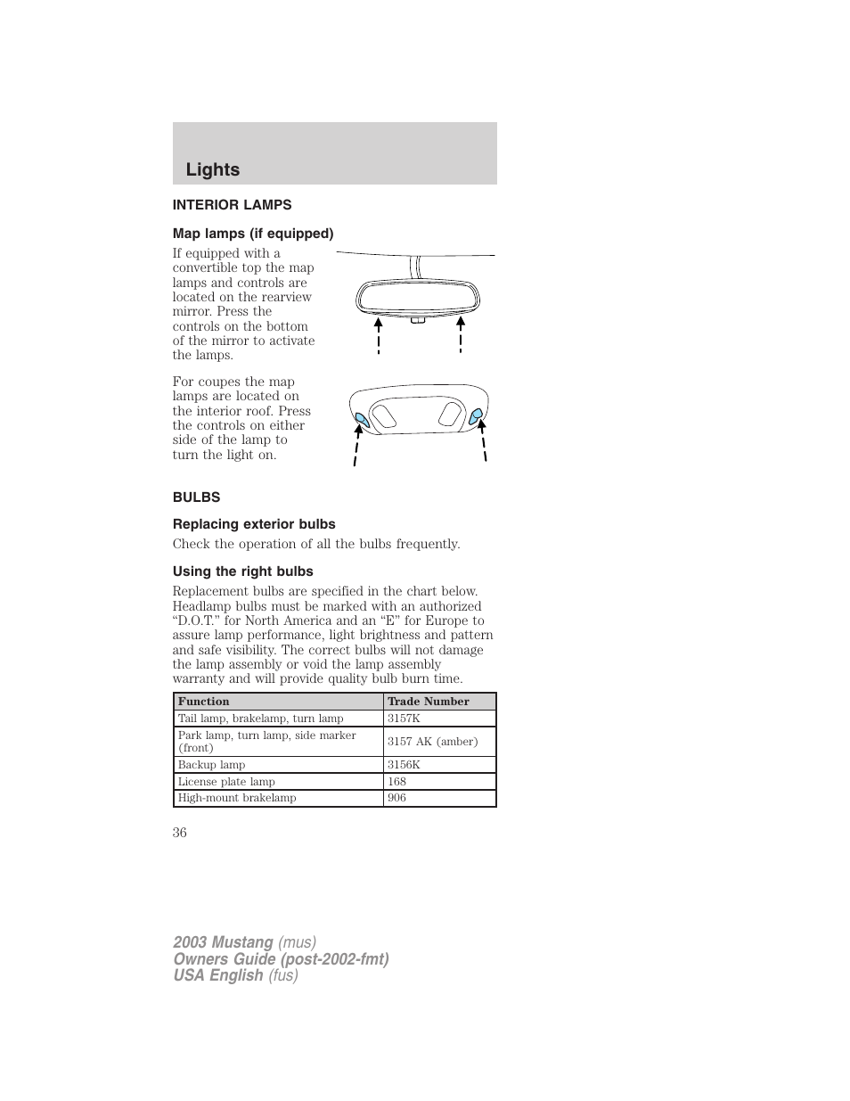 Lights | FORD 2003 Mustang v.5 User Manual | Page 36 / 216