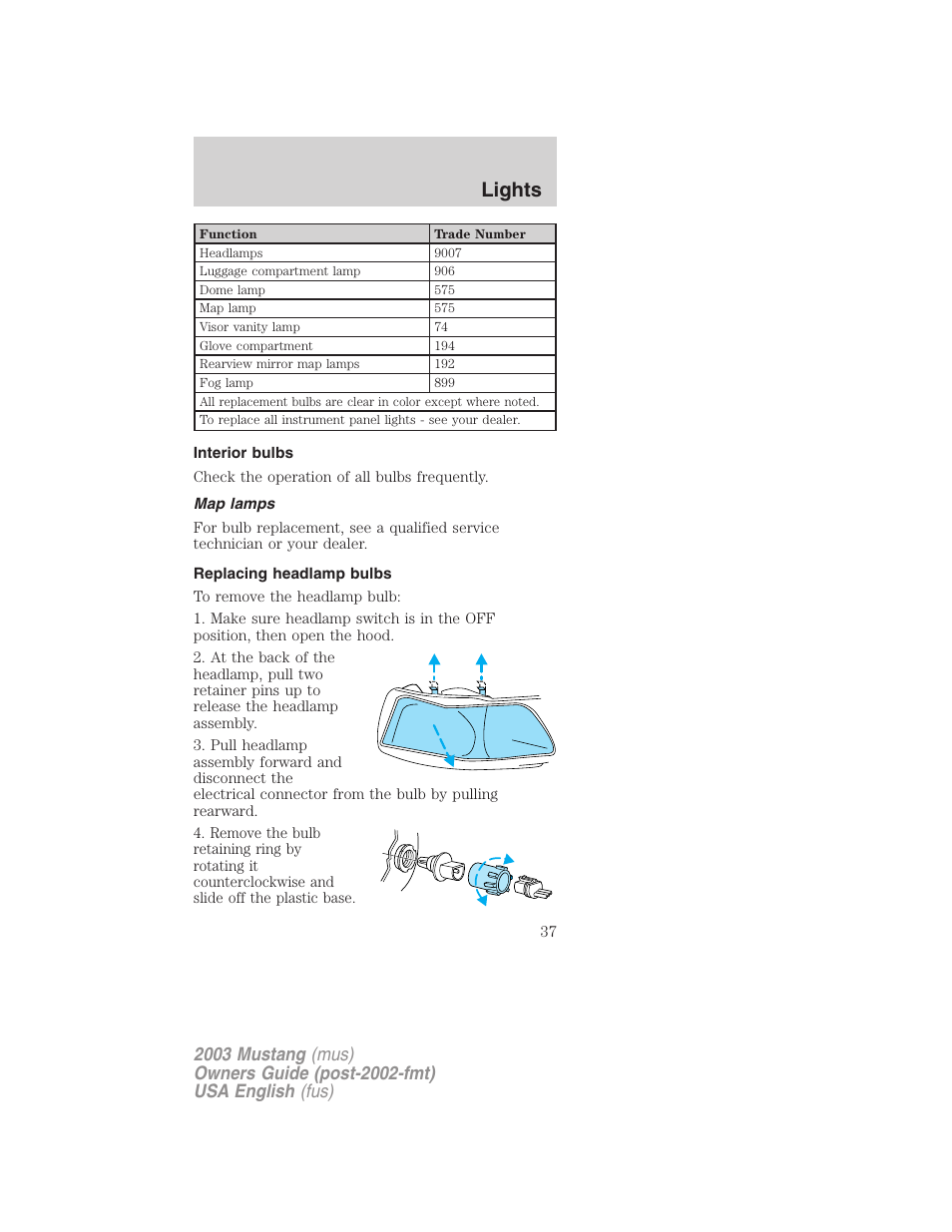 Lights | FORD 2003 Mustang v.5 User Manual | Page 37 / 216